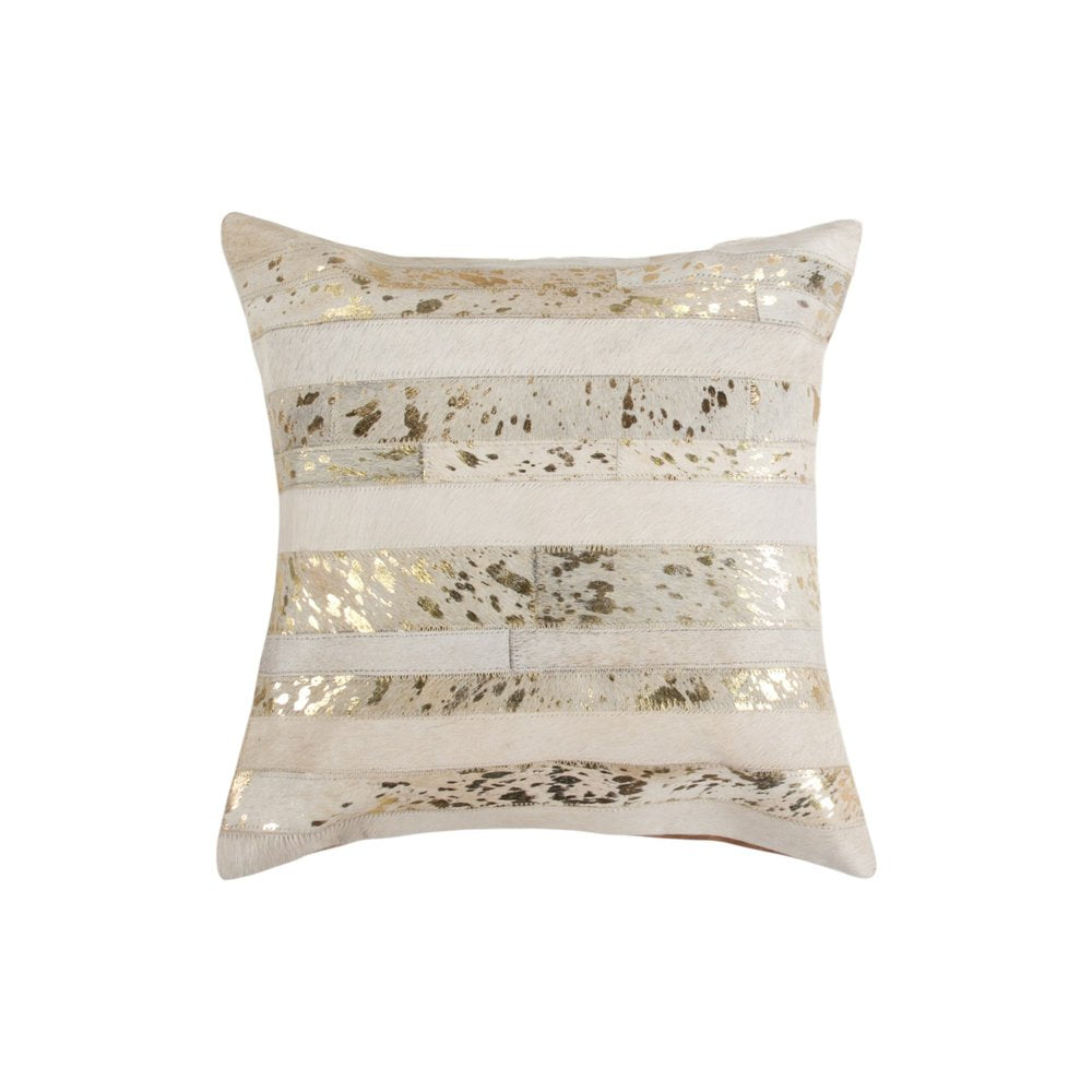 Natural & Gold Striped Cowhide Pillows – Set of 2