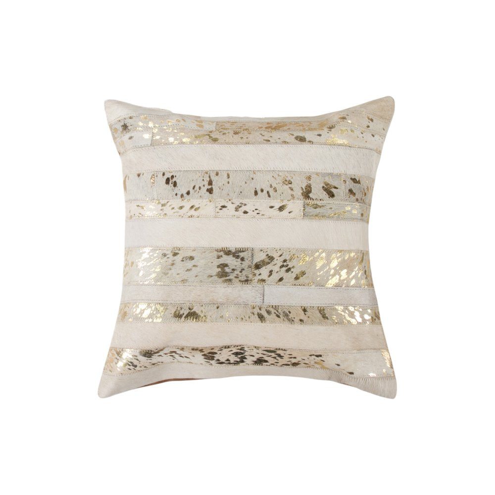 Natural & Gold Striped Cowhide Pillows – Set of 2