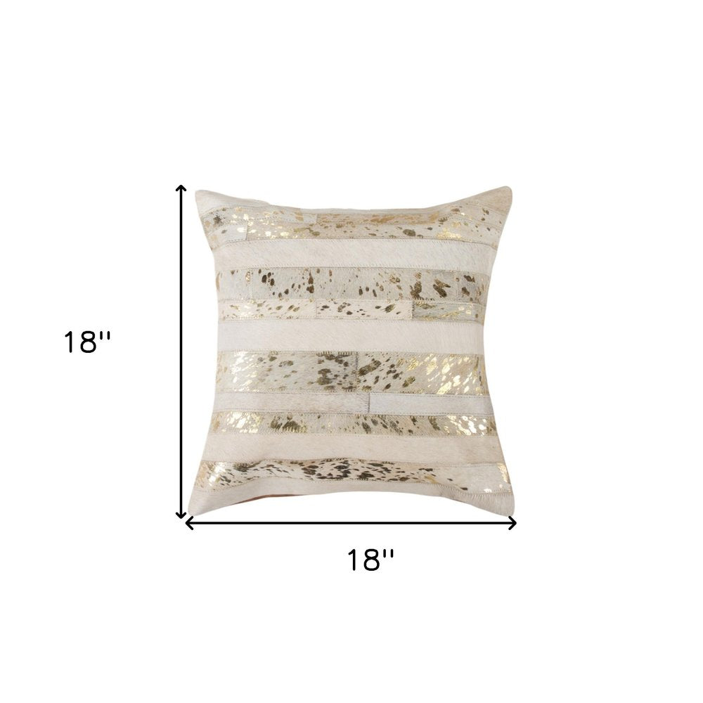 Natural & Gold Striped Cowhide Pillows – Set of 2
