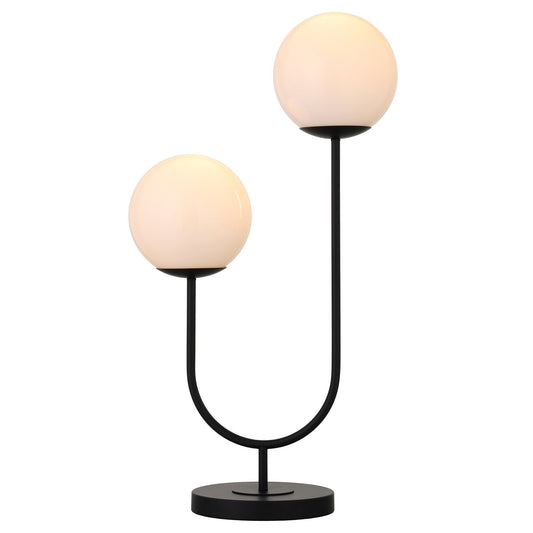 Modern Globe Table Lamp | 28-Inch Black Metal with White Glass Shade