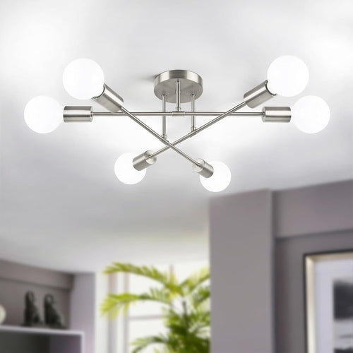 Modern 6-Light Brushed Nickel Sputnik Ceiling Light