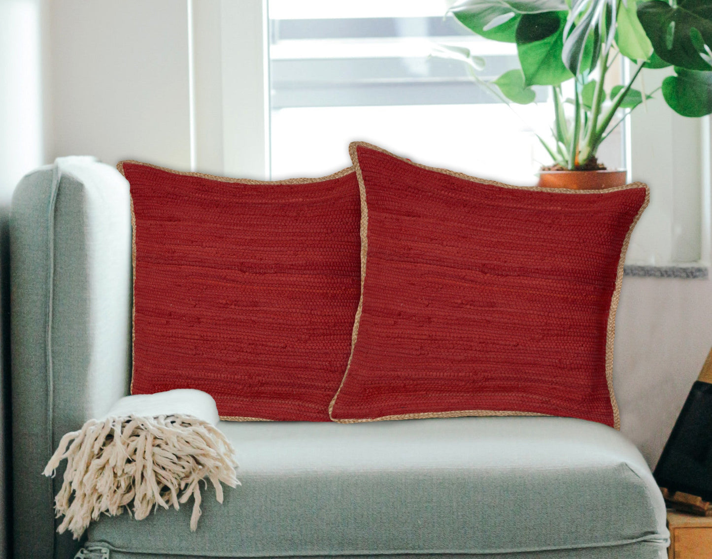 Bohemian Hand-Woven Cotton & Jute Throw Pillow Set (Set of 2)