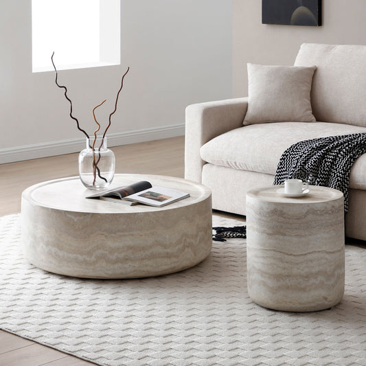 Faux Travertine Pattern Coffee Tables (Set of 2)