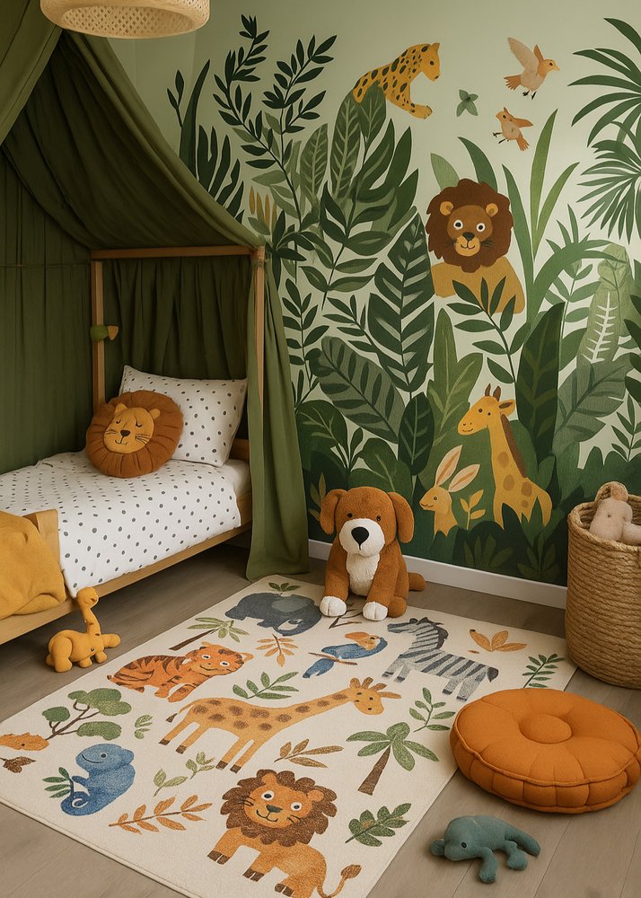 Gray, Brown & Green Zoo Animals Youthful Area Rug – 7' x 10'