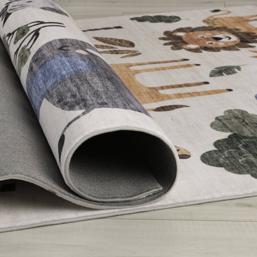 Gray, Brown & Green Zoo Animals Youthful Area Rug – 7' x 10'