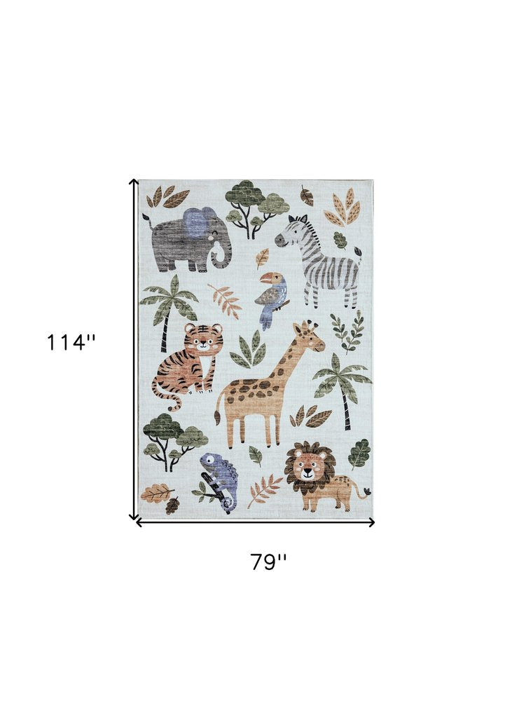 Gray, Brown & Green Zoo Animals Youthful Area Rug – 7' x 10'