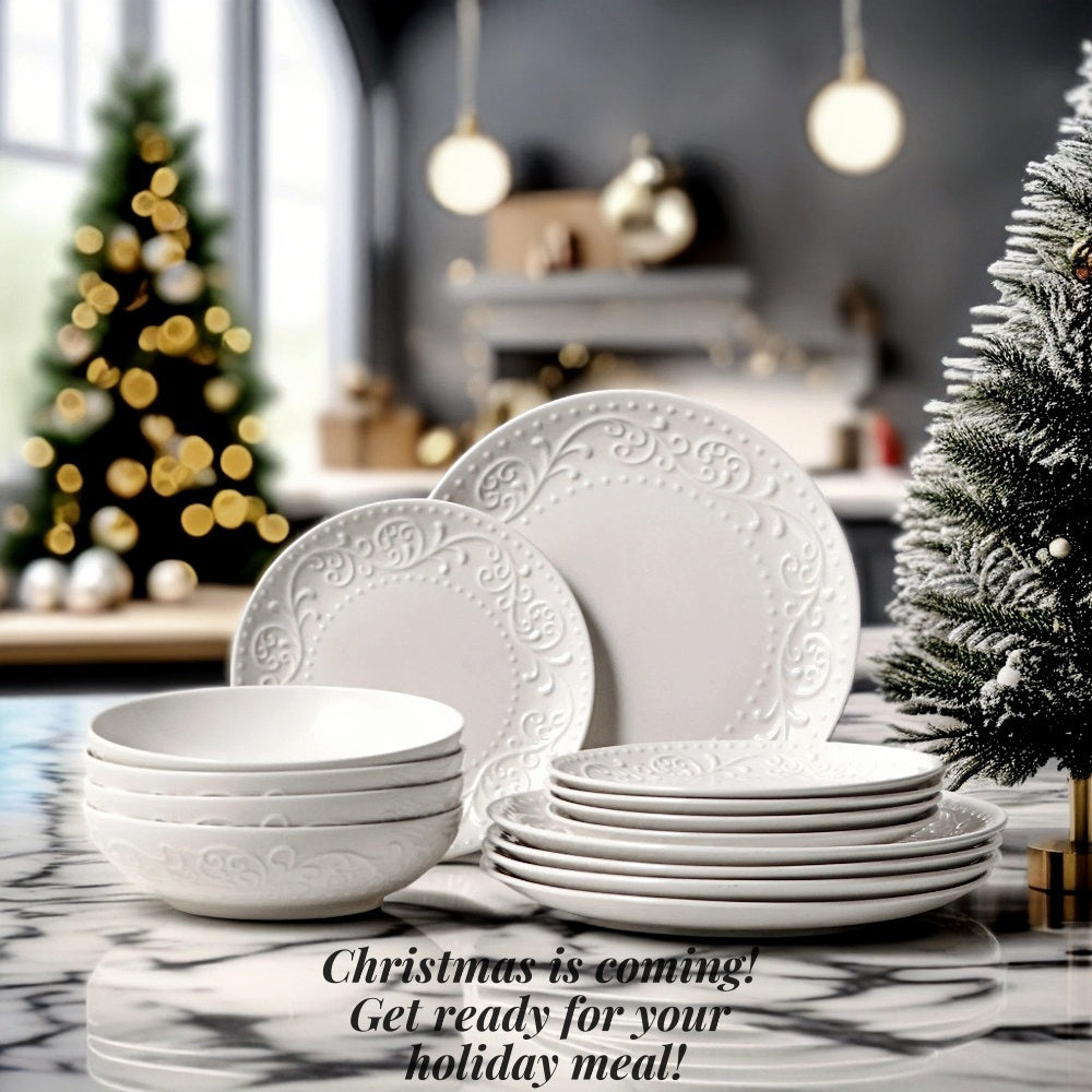 Artena 4-Piece Embossed Porcelain Dinnerware Set – Durable & Stylish
