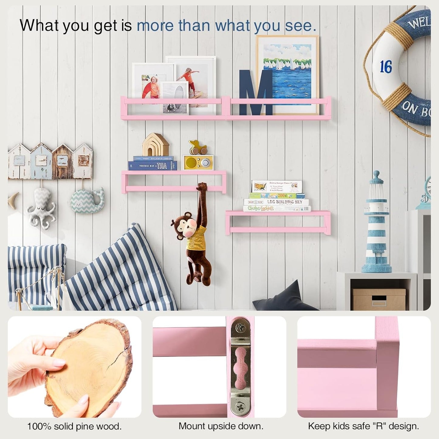 Playful Pink Floating Shelves - Organize in Style (Set of 4)