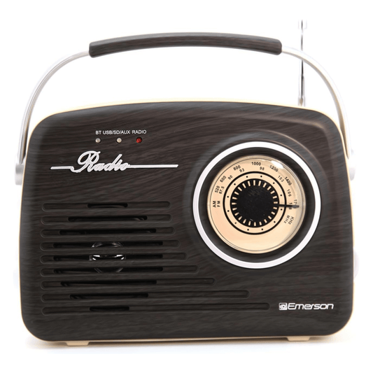 Emerson Retro Radio Bluetooth 5.0 Portable AM/FM Rechargeable Analog Wood Finish