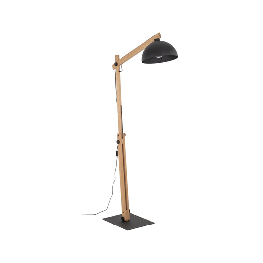 Wood Frame Industrial Floor Lamp with Soft Fabric Shade | Black