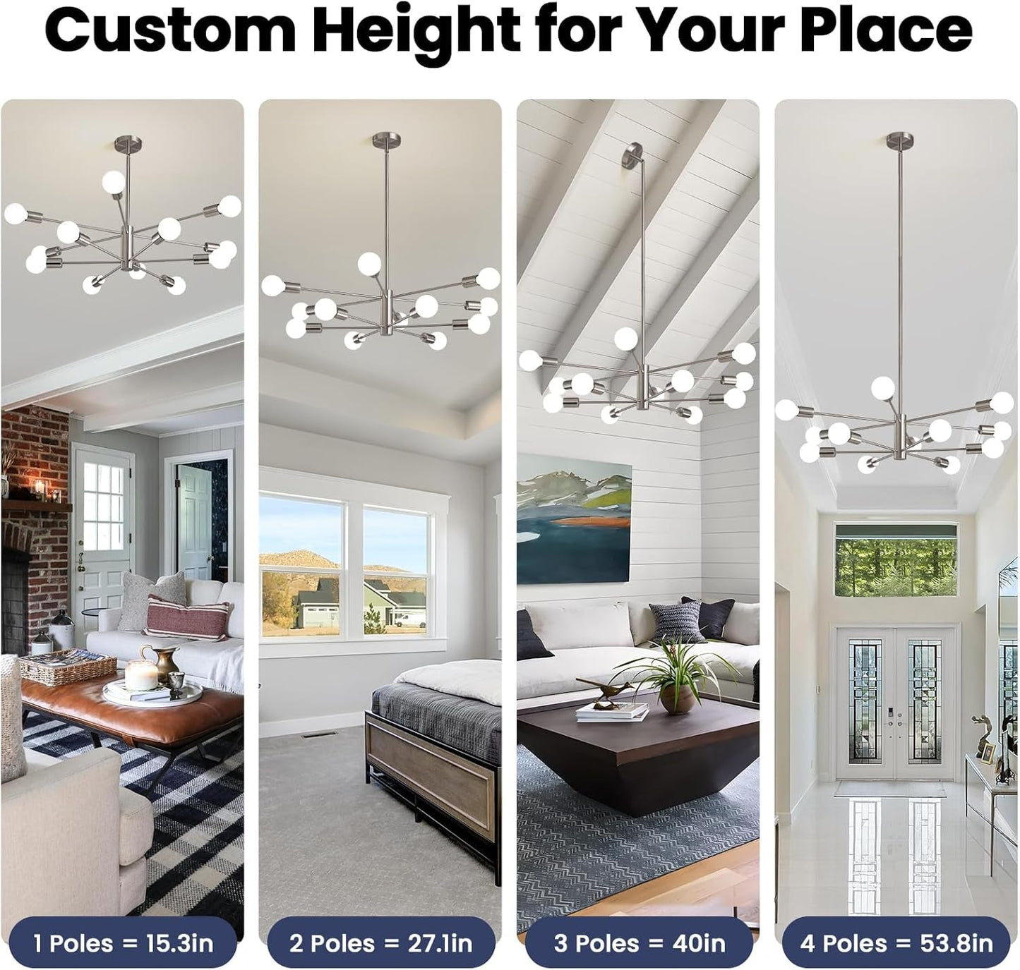 Modern 12-Light Chandelier, 12 Lights Brushed Nickel