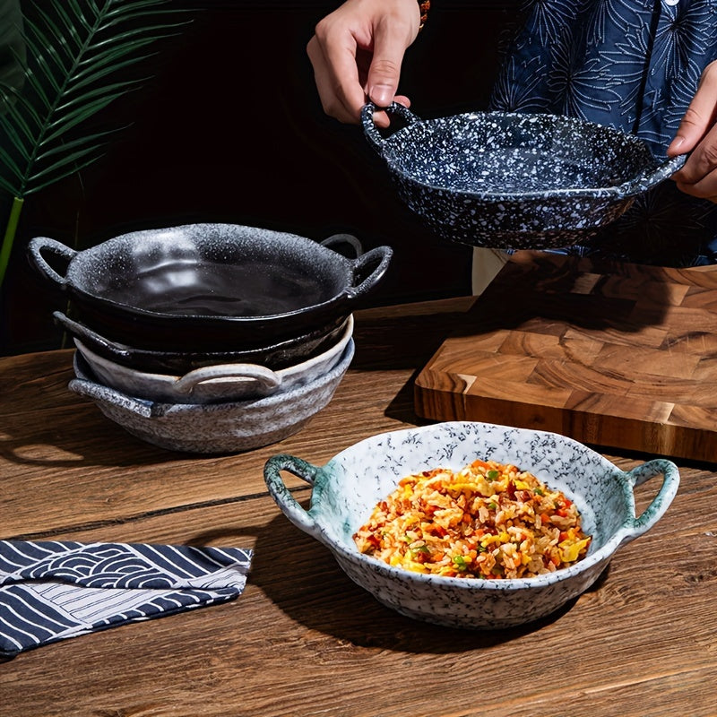 Modern octagonal ceramic plate with double ear handles – stylish dining set