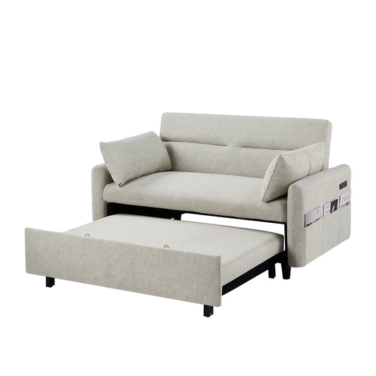2-Seat Microfiber Sofa Bed with Pillows and Side Storage