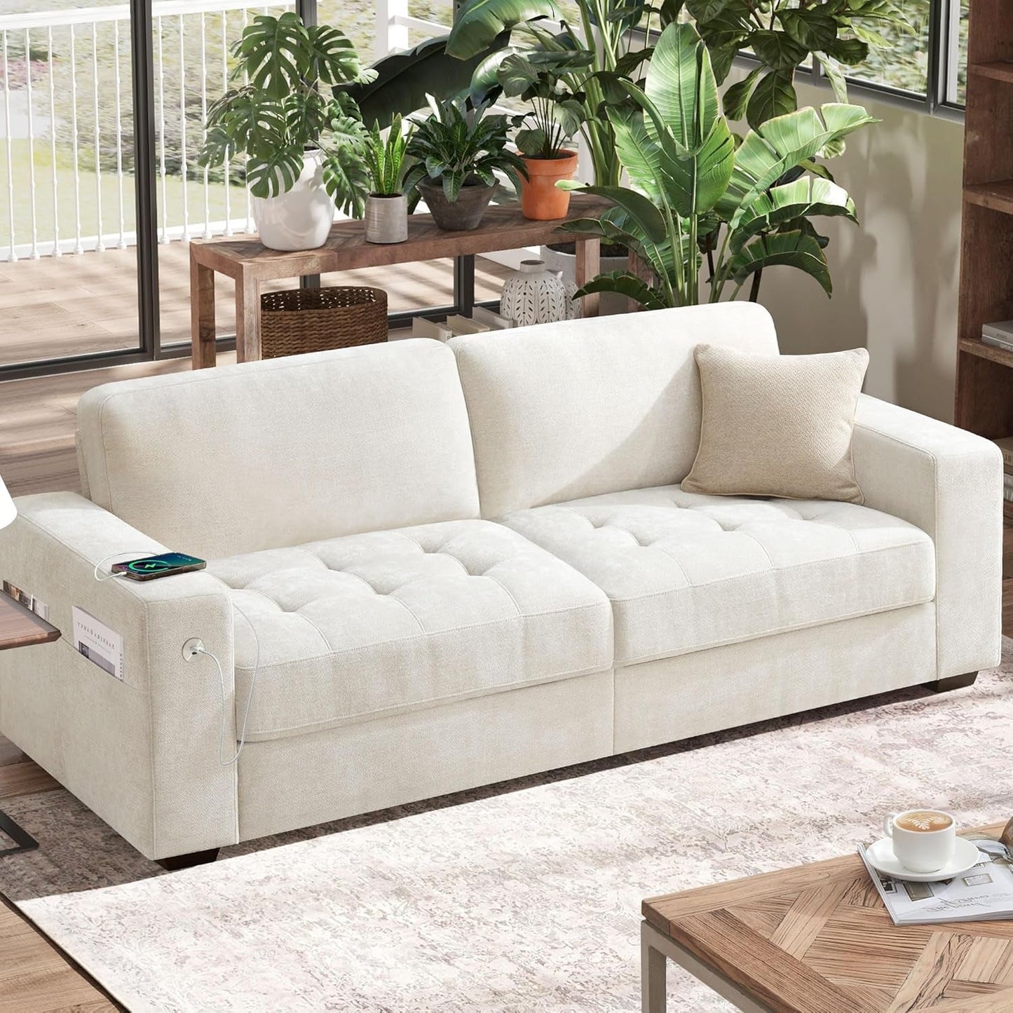 Plush Chenille Loveseat for Living Room – Wide Seat, Built-In USB, Durable Frame