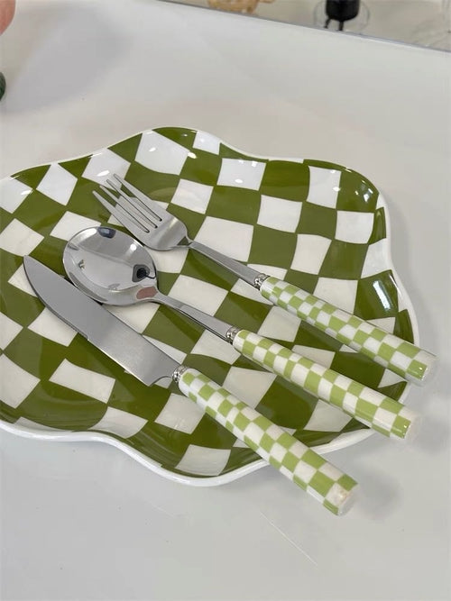 Modern Checkered Flatware Set – 6-Pack (4-Piece Kit) – Sleek & Stylish Cutlery