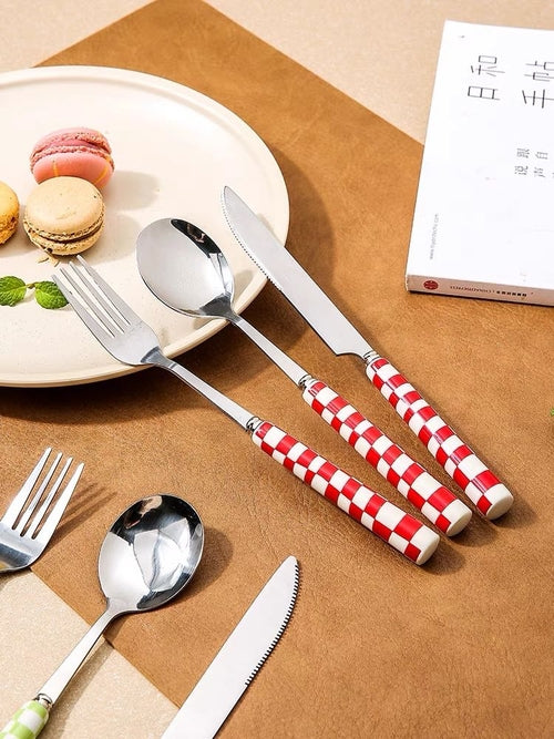 Modern Checkered Flatware Set – 6-Pack (4-Piece Kit) – Sleek & Stylish Cutlery