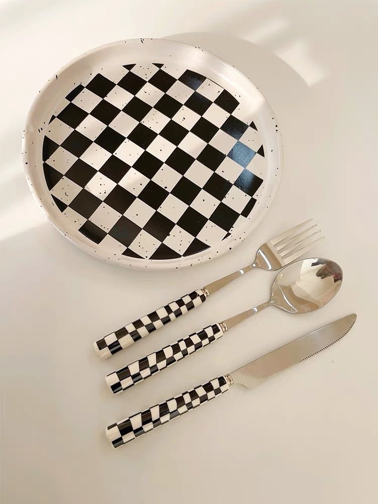 Modern Checkered Flatware Set – 6-Pack (4-Piece Kit) – Sleek & Stylish Cutlery