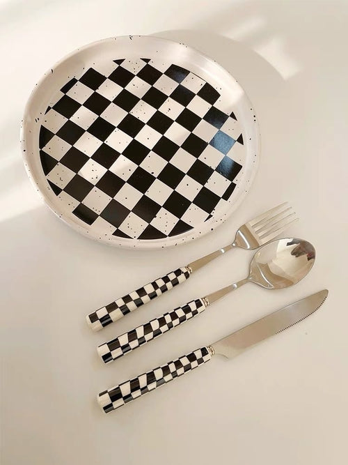 Modern Checkered Flatware Set – 6-Pack (4-Piece Kit) – Sleek & Stylish Cutlery
