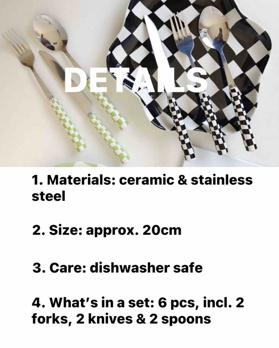 Modern Checkered Flatware Set – 6-Pack (4-Piece Kit) – Sleek & Stylish Cutlery