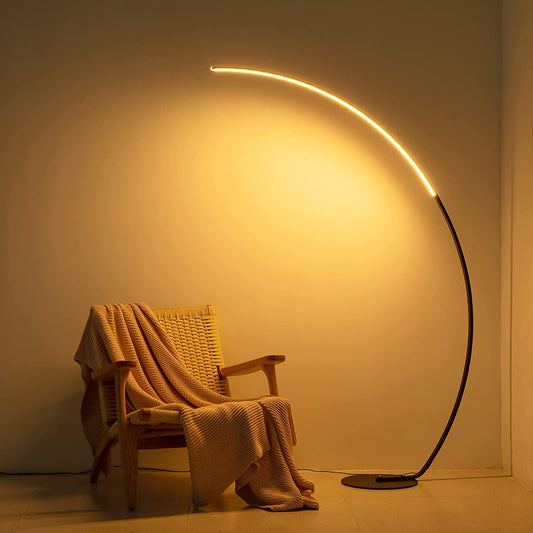 Modern RGBW Curve Floor Lamp – 16 Million Color LED, Dimmable 2700K–6500K, Remote Control, Black Metal