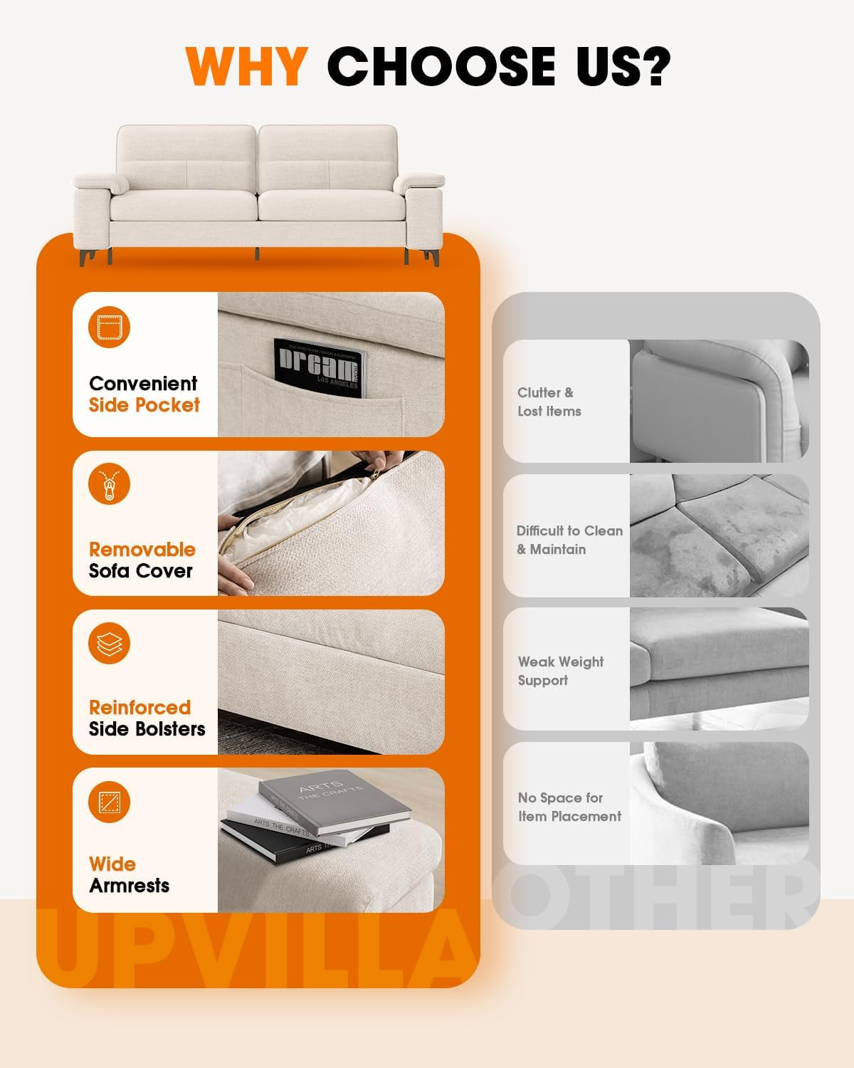 Modern Apartment Loveseat with Adjustable Arms | Tool-Free Assembly
