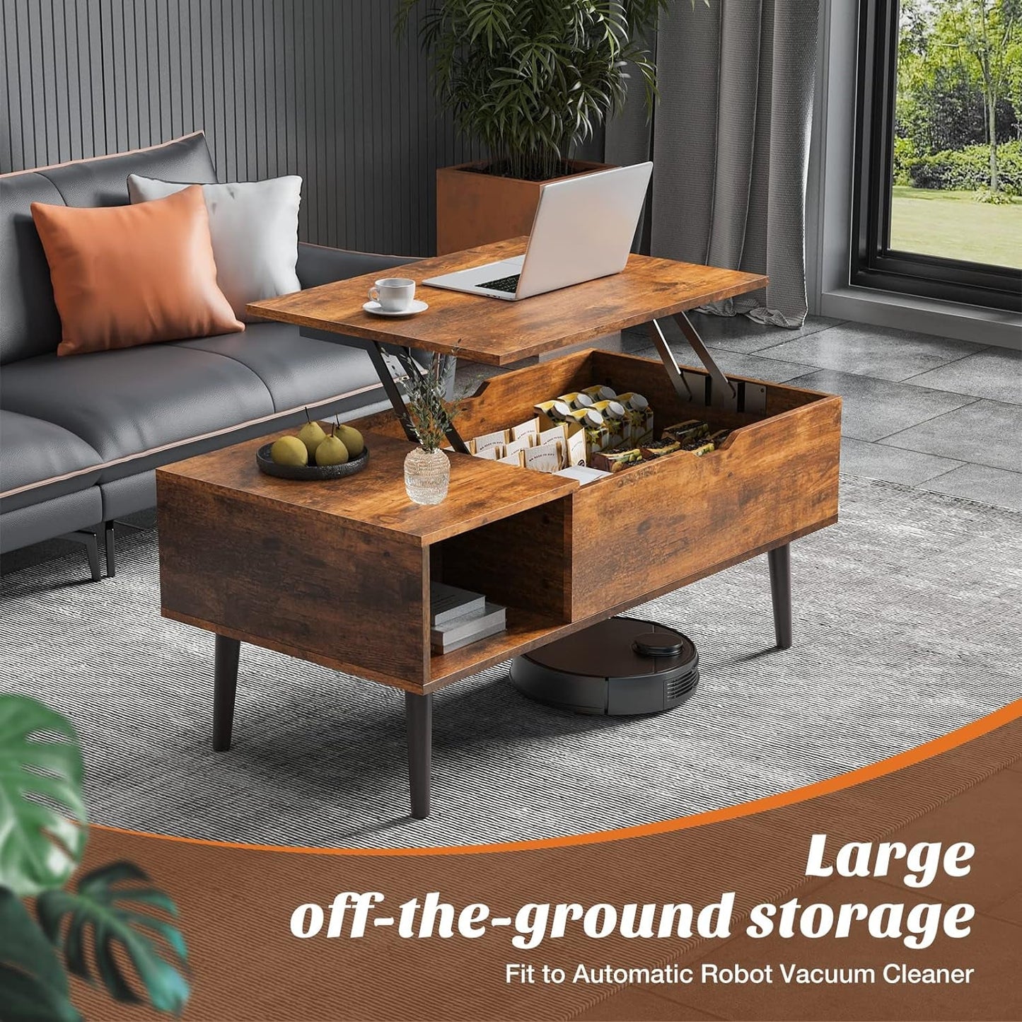 Textured Wood Lift Top Coffee Table
