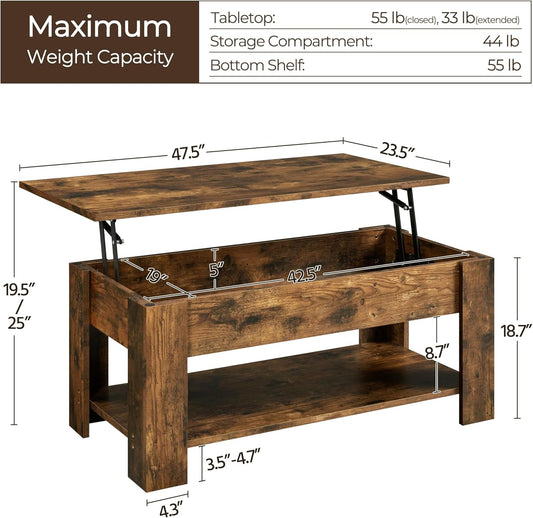 Rustic 47.5 in Lift Top Coffee Table