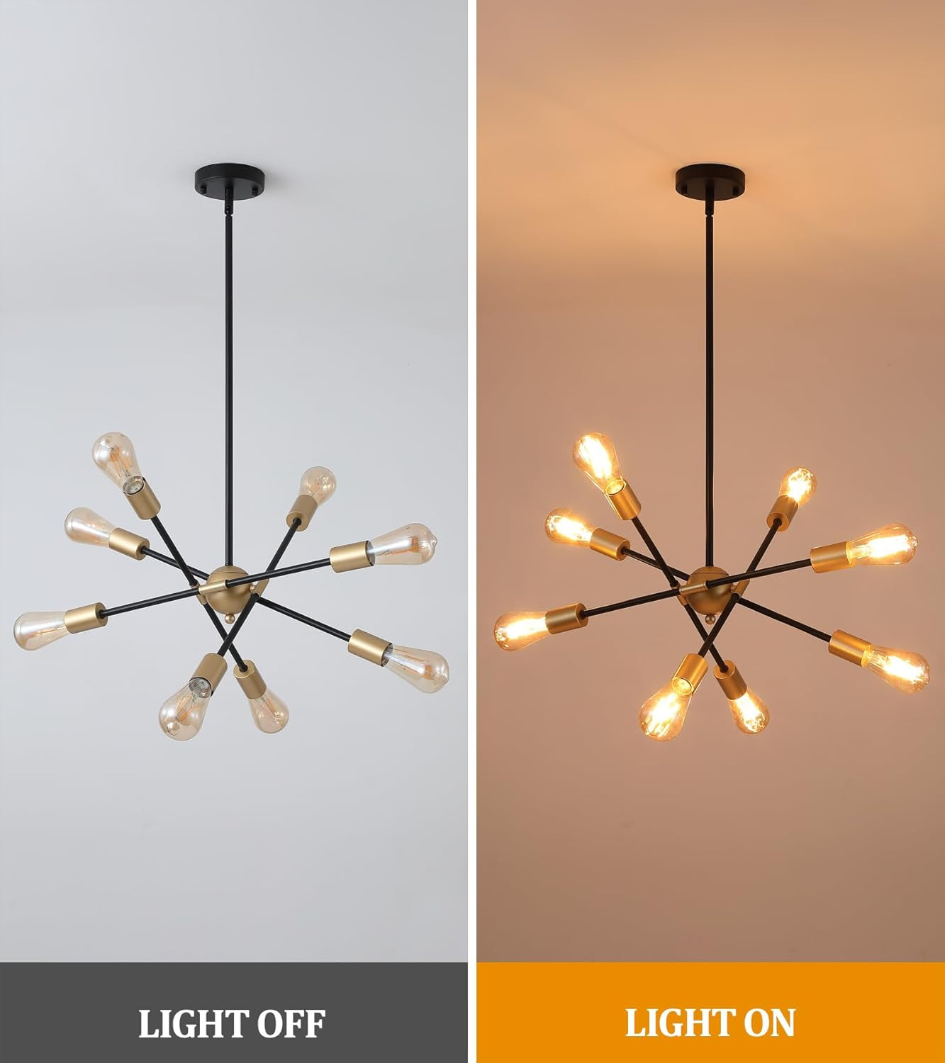 Modern Mid-Century 8-Light Black & Gold Chandelier