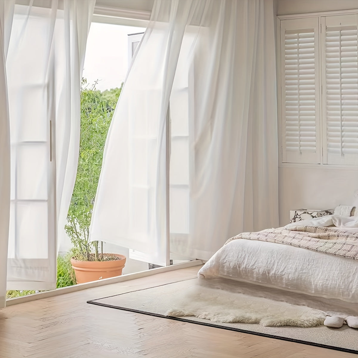 Country Rustic White Yarn Semi-Sheer Curtains