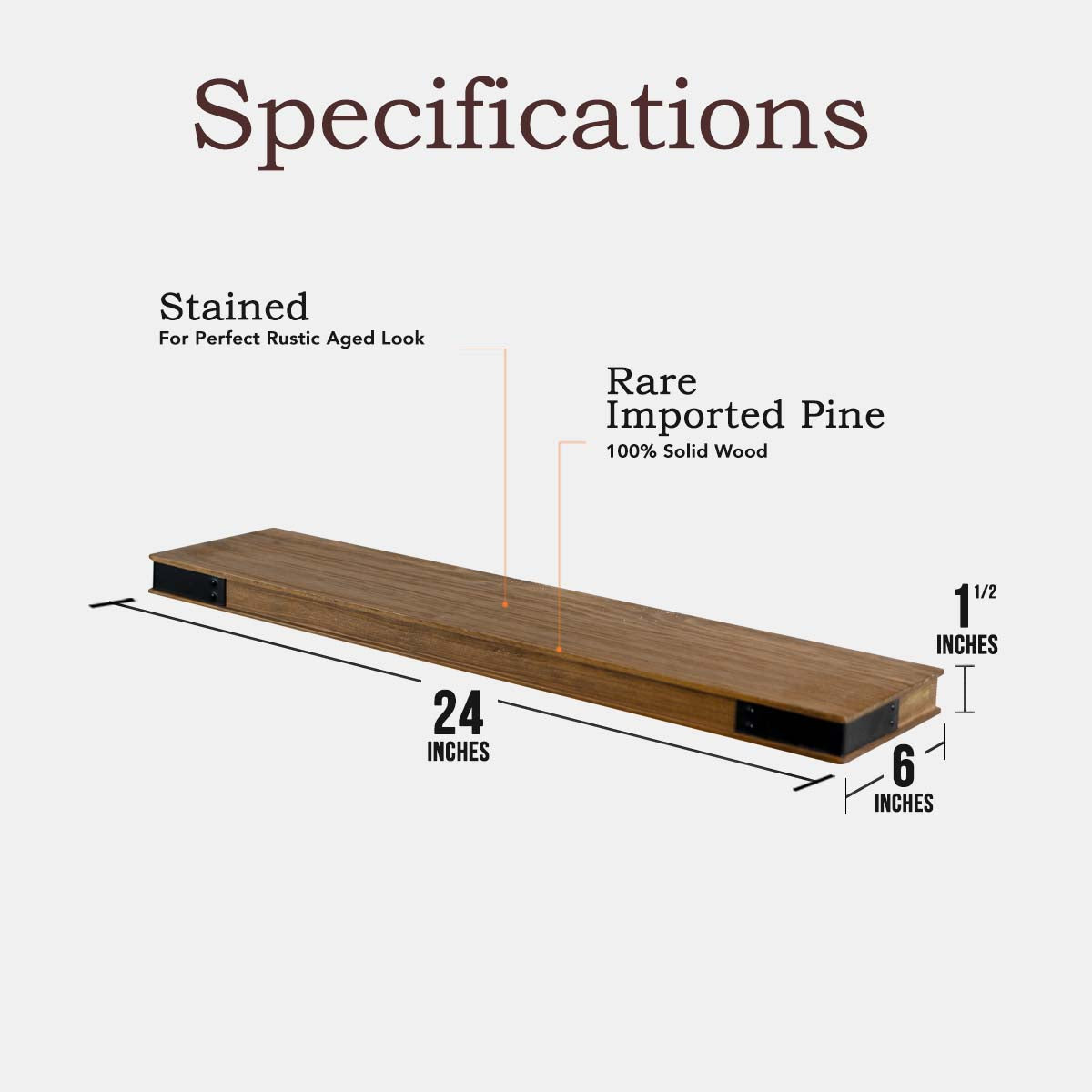 Modern Farmhouse Floating Shelves with Industrial Iron Accents - Set of Two