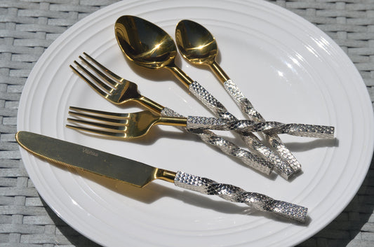 Handcrafted Golden Flatware Set – Luxury Stainless Steel & Aluminum Design 20 PCS
