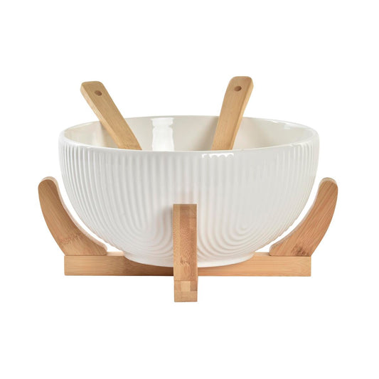 Salad Bowl Home Decor Natural Porcelain White 3Pc