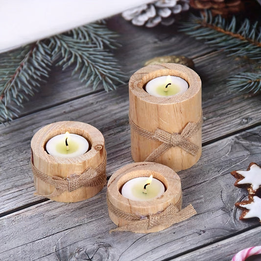 Handmade Wooden Cylindrical Candlesticks
