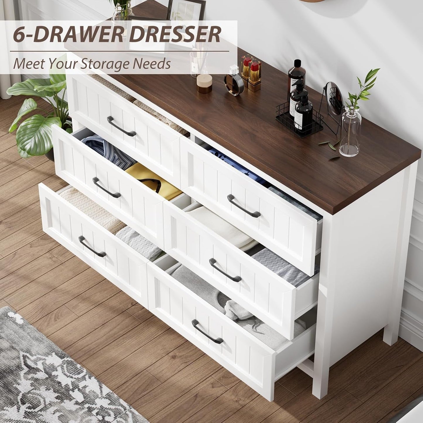 Farmhouse 6-Drawer in Textured Wood Cabinet/Dresser