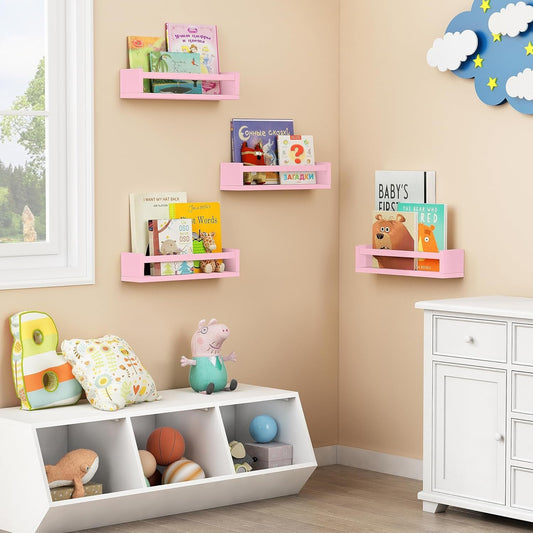 Playful Pink Floating Shelves - Organize in Style (Set of 4)