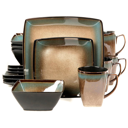 Tequesta 16-Piece Stoneware Dinnerware Set, Reactive Taupe Glaze by Gibson Elite