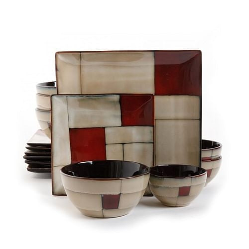 Gibson Elite Stoneware Dinnerware Set with Double Bowls, 16 Pieces