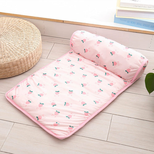 Ice Silk Cooling Pet Mat with Non-Slip Bottom & Pillow