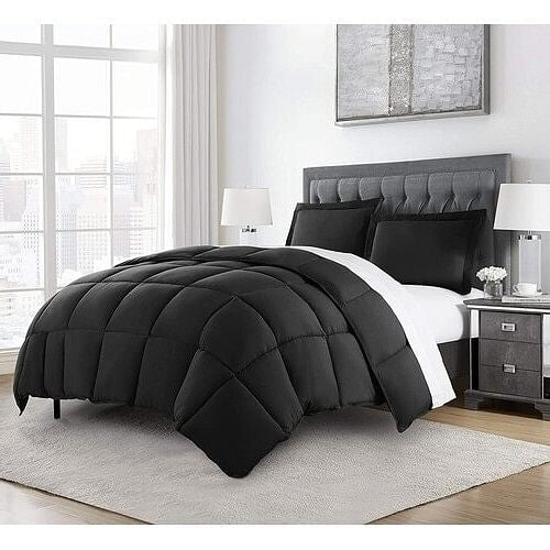 Reversible Microfiber Down Alternative Comforter Set - Black (Twin, Queen, King)