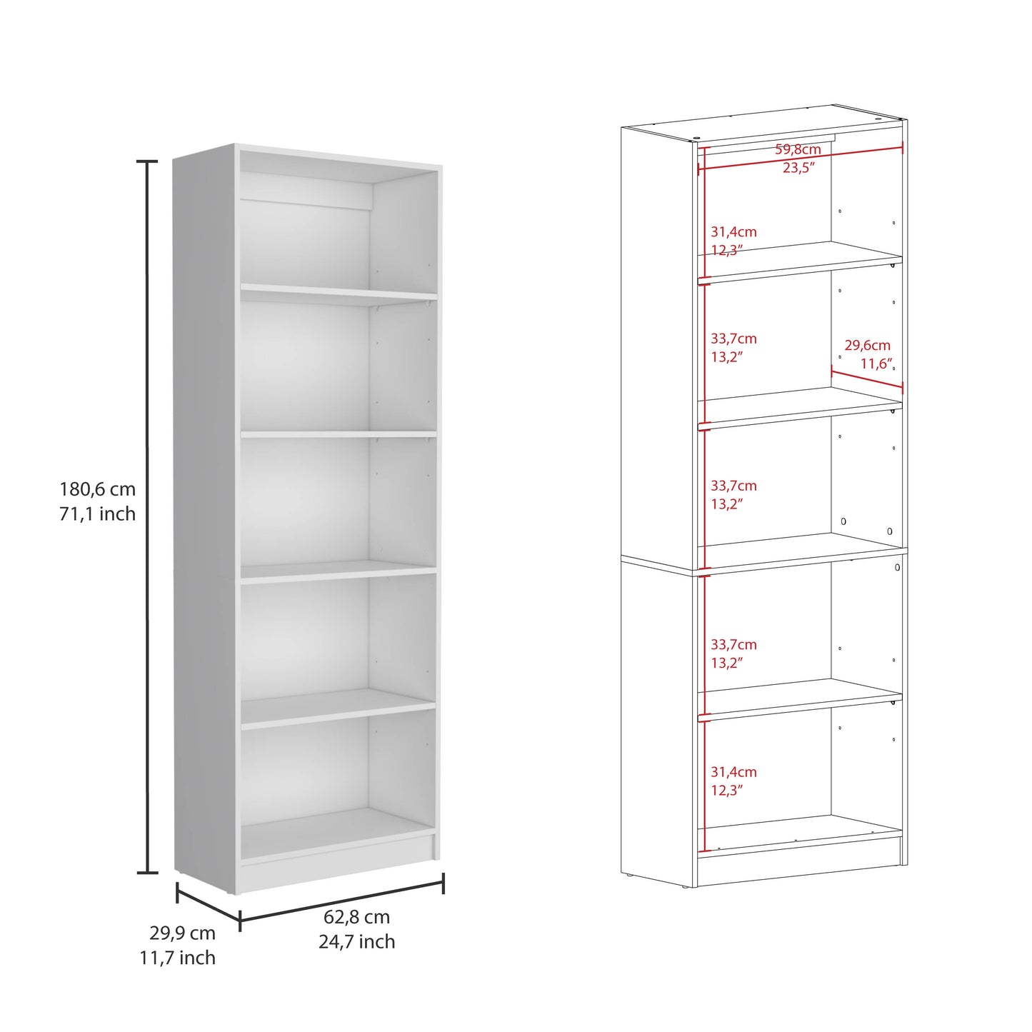 Salina 3-Piece White Bookcase Living Room Set