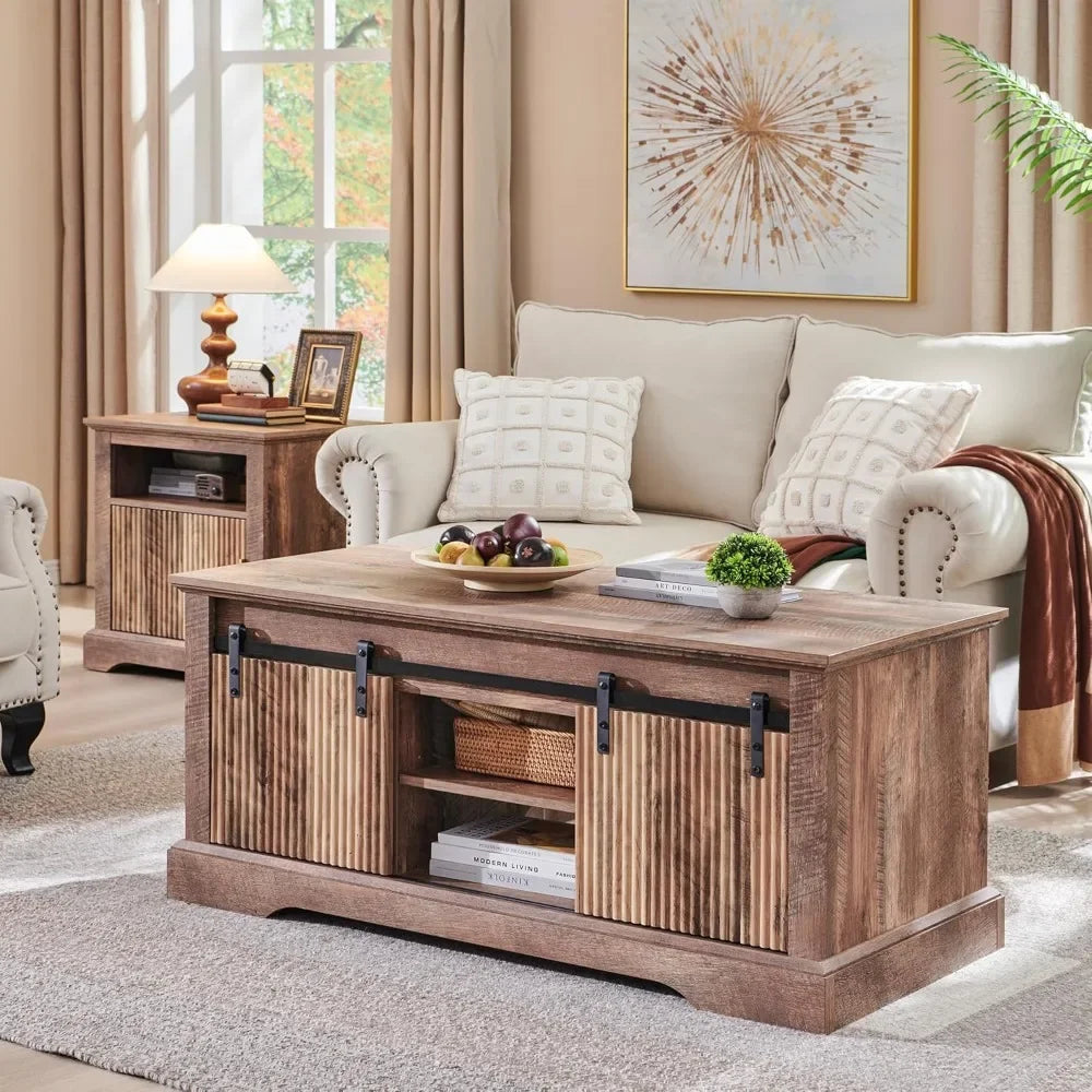 Modern Fluted Lift Top Coffee Table with Storage