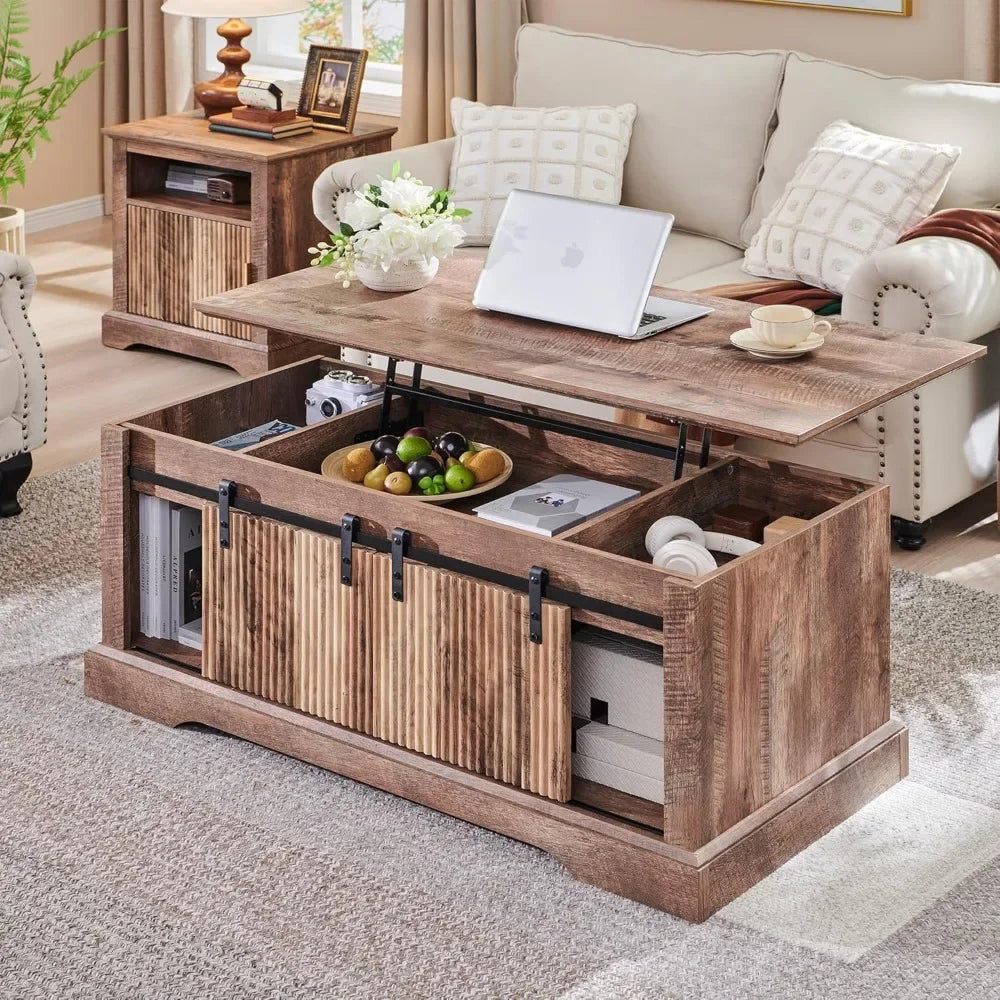 Modern Fluted Lift Top Coffee Table with Storage