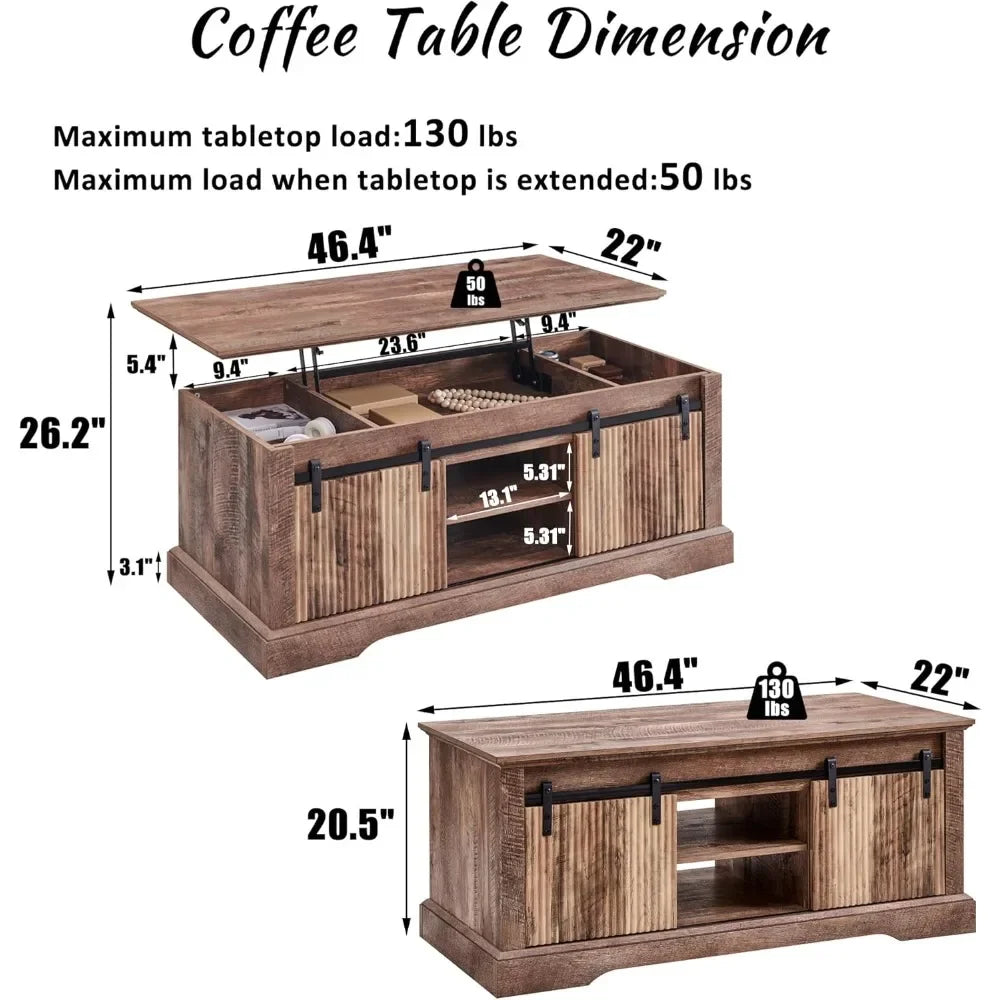 Modern Fluted Lift Top Coffee Table with Storage