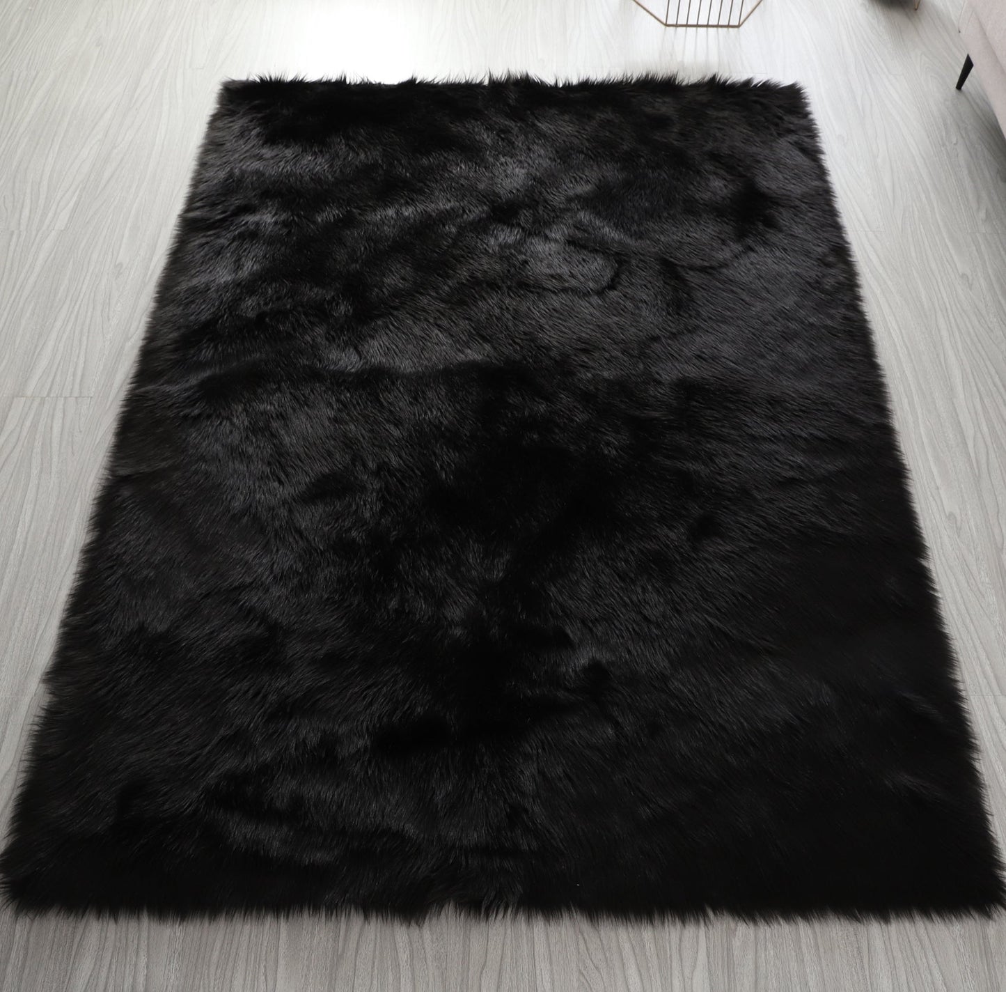 Faux Fur Black Area Rug