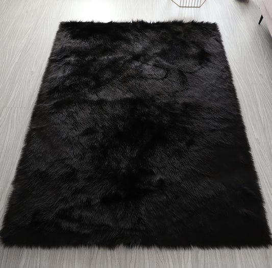 Faux Fur Black Area Rug