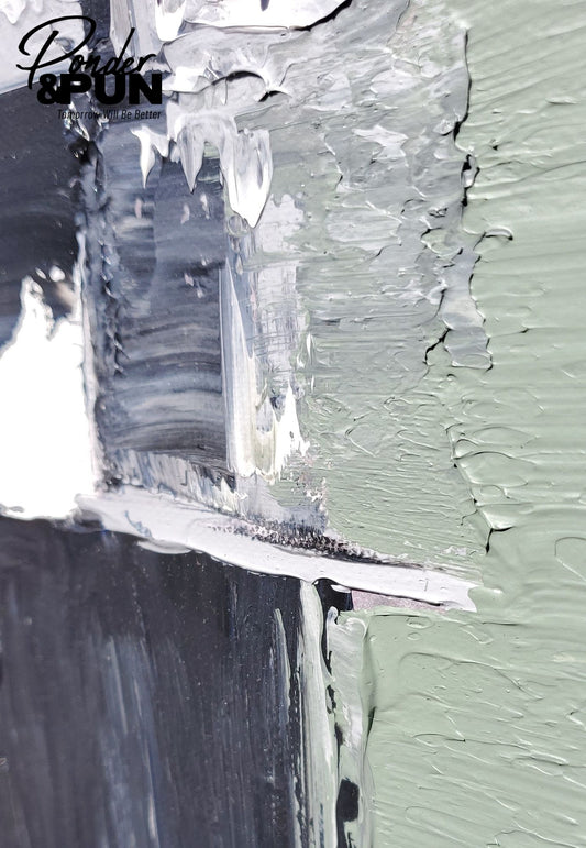 Close-up of a textured wall with paint application, featuring the brand 'Pender & Pun'. Veteran owned.