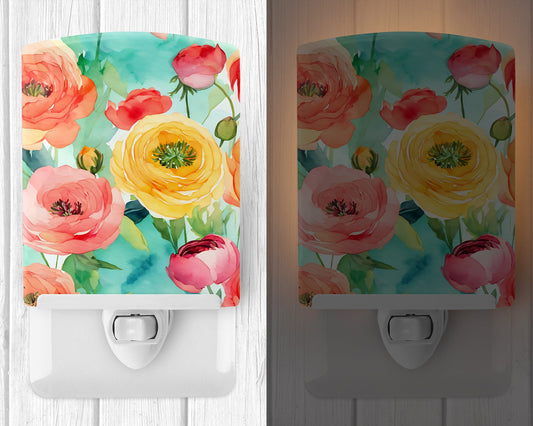 Ranunculus in Watercolor Ceramic Night Light