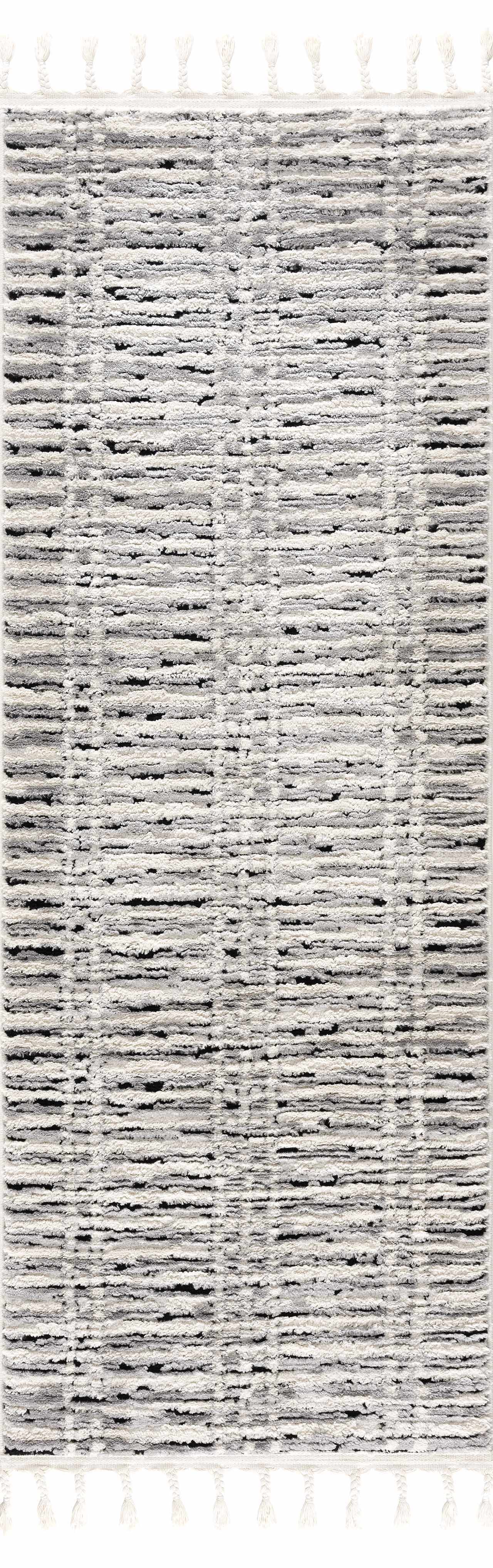 Nava Area Rug with Tassels – Cozy High Pile Striped Rug, Neutral Tones