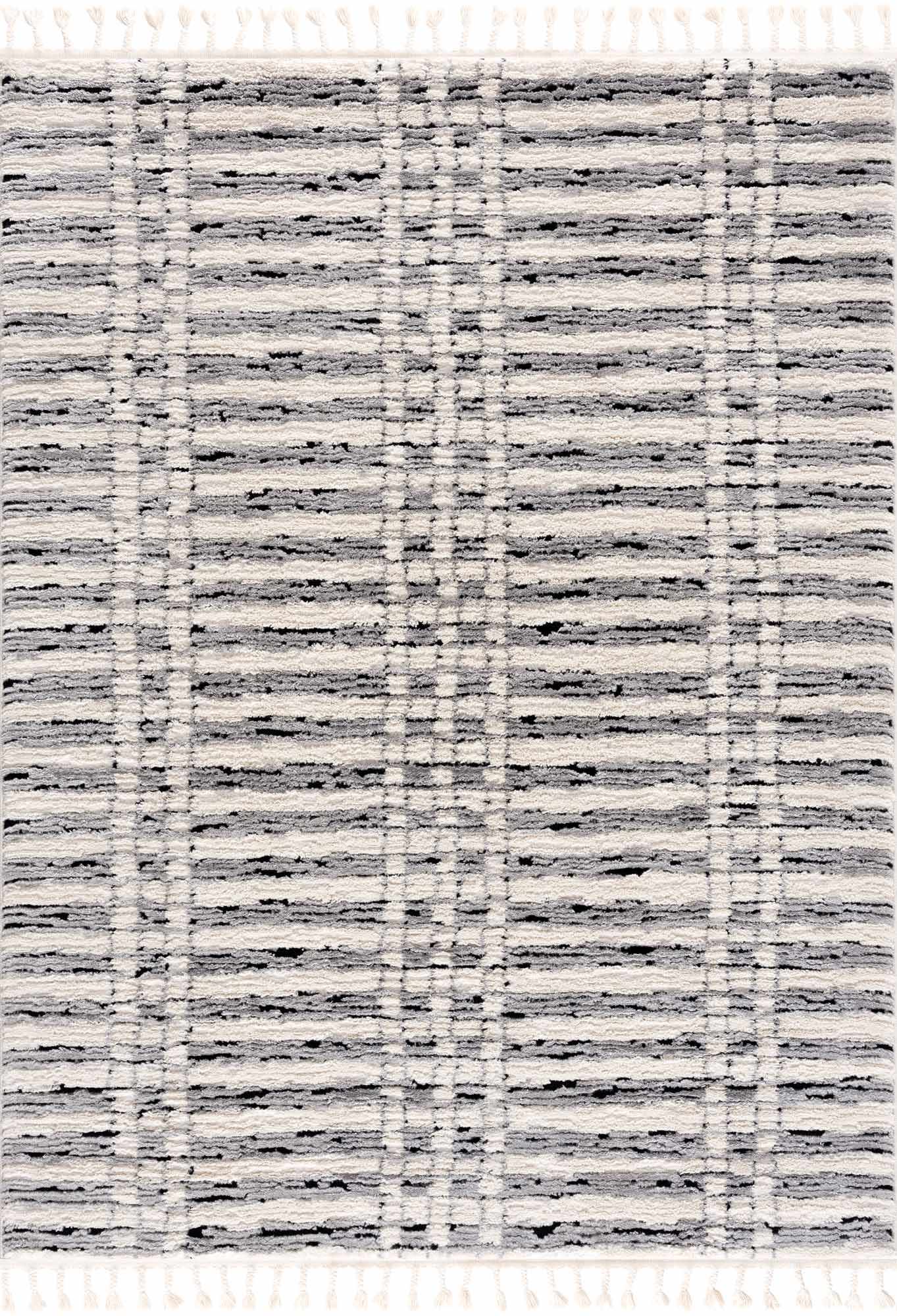 Nava Area Rug with Tassels – Cozy High Pile Striped Rug, Neutral Tones