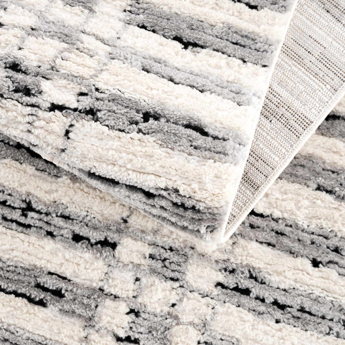 Nava Area Rug with Tassels – Cozy High Pile Striped Rug, Neutral Tones
